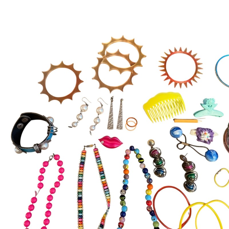 Vintage Lot of 1980's Jewelry Jelly Bracelets, Beaded Necklaces Dangle Earrings gallery