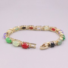 GP Bracelet Natural Jade Gold-Plated Color Jade Bracelet 7.2”L Best Gift