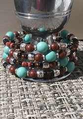 Turquoise Blue Magnesite Gemstone Brown Black Silver Memory Wire SW Bracelet
