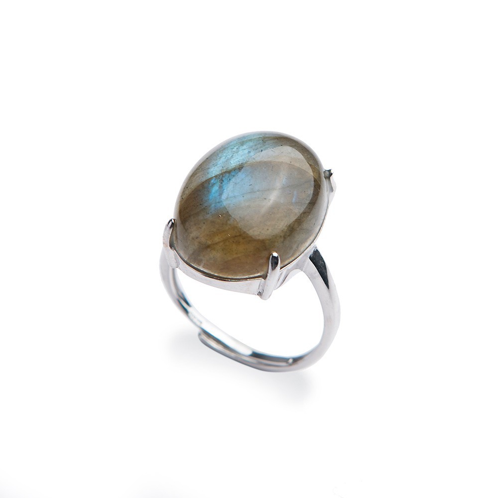 Natural Blue Labradorite Gemstone Woman Adjustable Beads Silver Ring 13*5mm AAAA