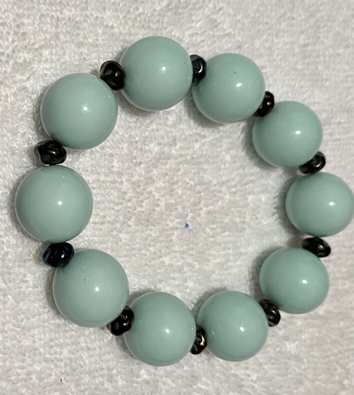 Light Green Bubble Gum 16mm Beads w/Metallic Blue Elastic Bracelet Handmade NEW gallery