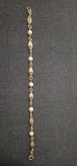 Gold Tone Chain Beaded Bracelet White Round Pearl Beads, Spring Ring Clasp