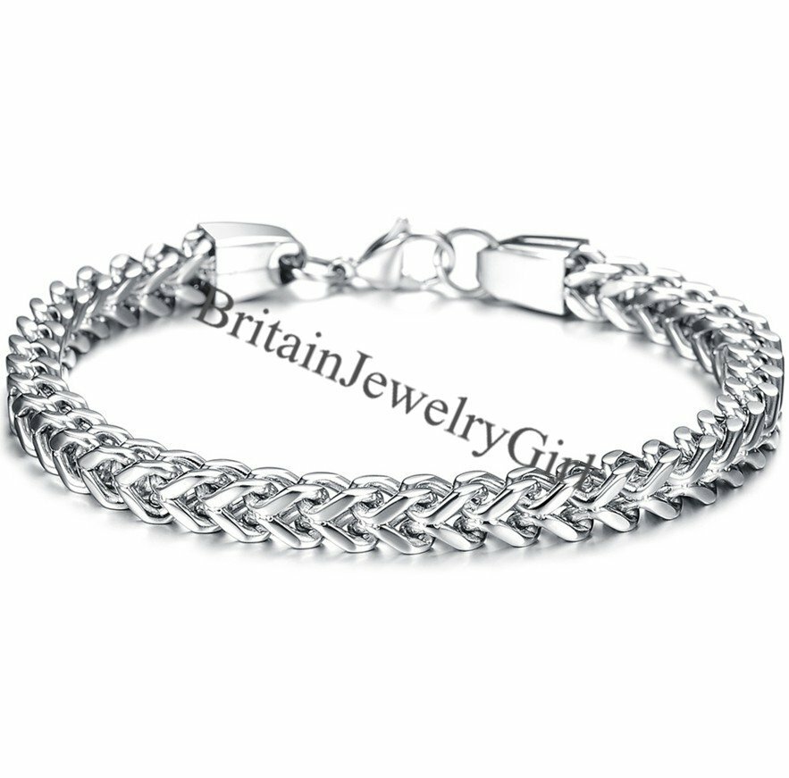 8.66" Stainless Steel Wheat Link Chain Bracelet Cuff Bangle for Men Boys*6MM