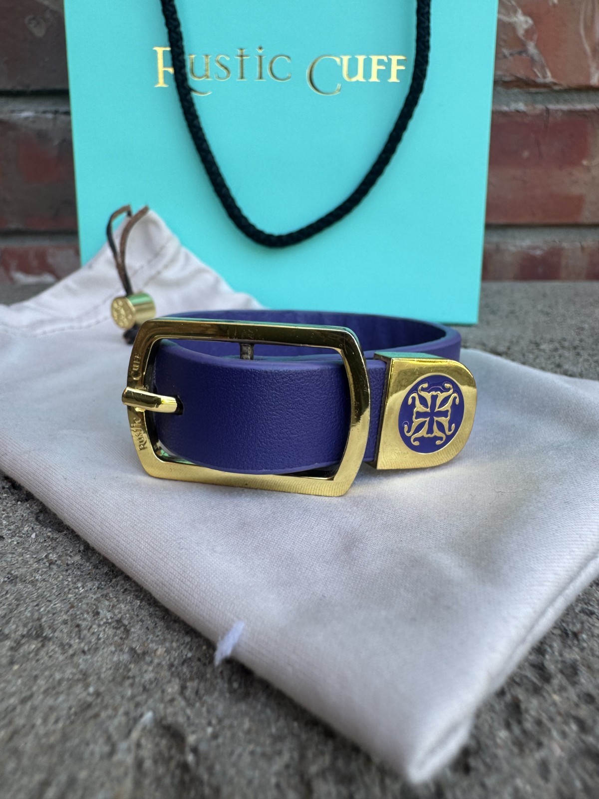 Rustic Cuff Purple Leather with Gold Buckle Bracelet, Used, Excellent Condition gallery