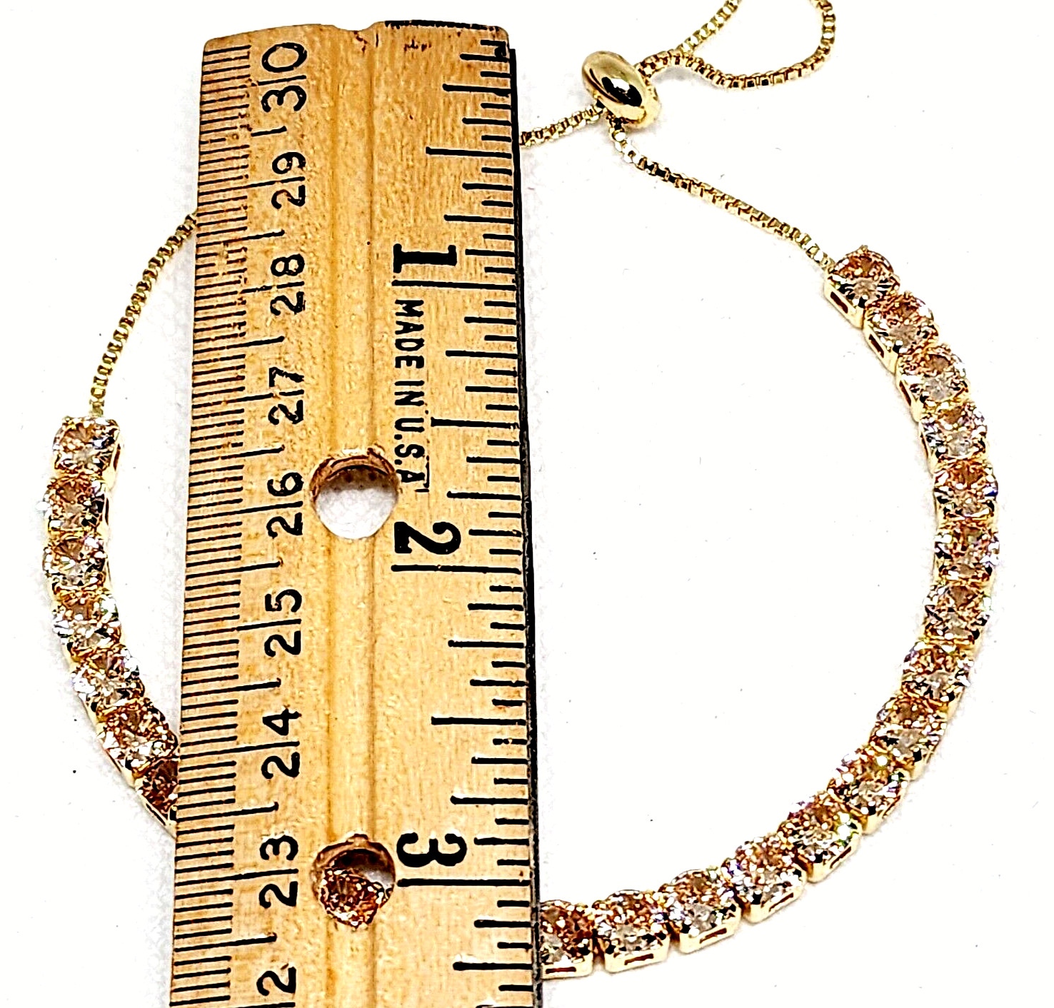 Champagne Cubic Zirconia adjustable bolo tennis bracelet 6-9 inches in goldtone gallery
