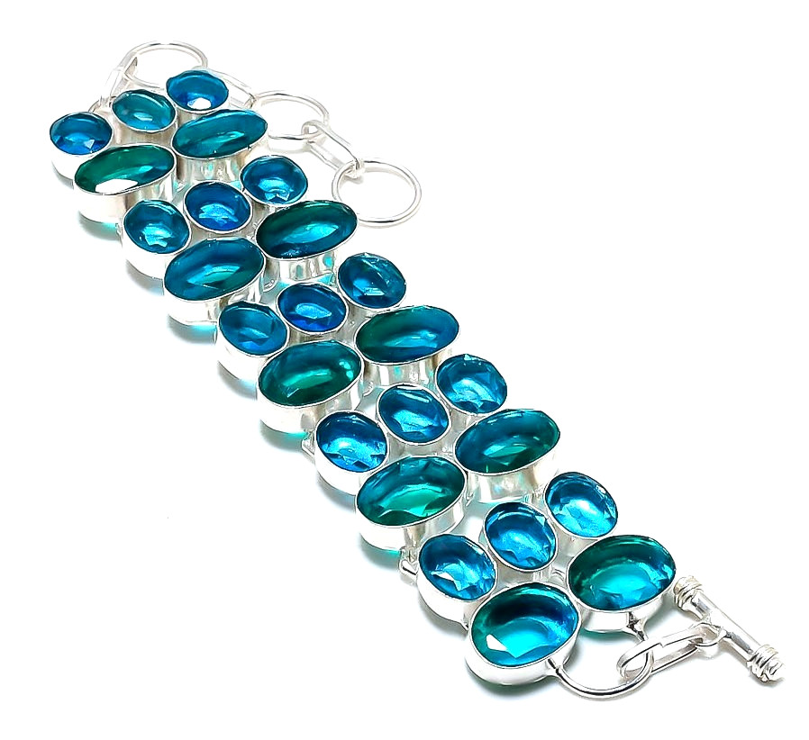Swiss Blue Topaz Gemstone 925 Sterling Silver Handmade Jewelry Bracelet 8" gallery