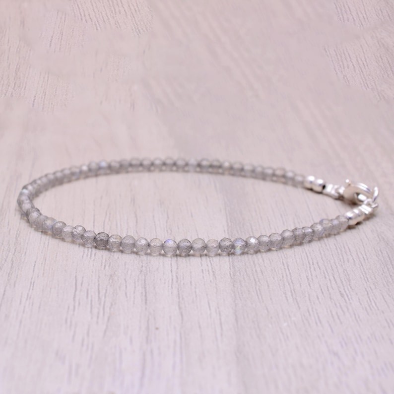 Dainty 2-3MM Labradorite Faceted Round Gemstone Beads Protection Bracelet 6-8'' gallery