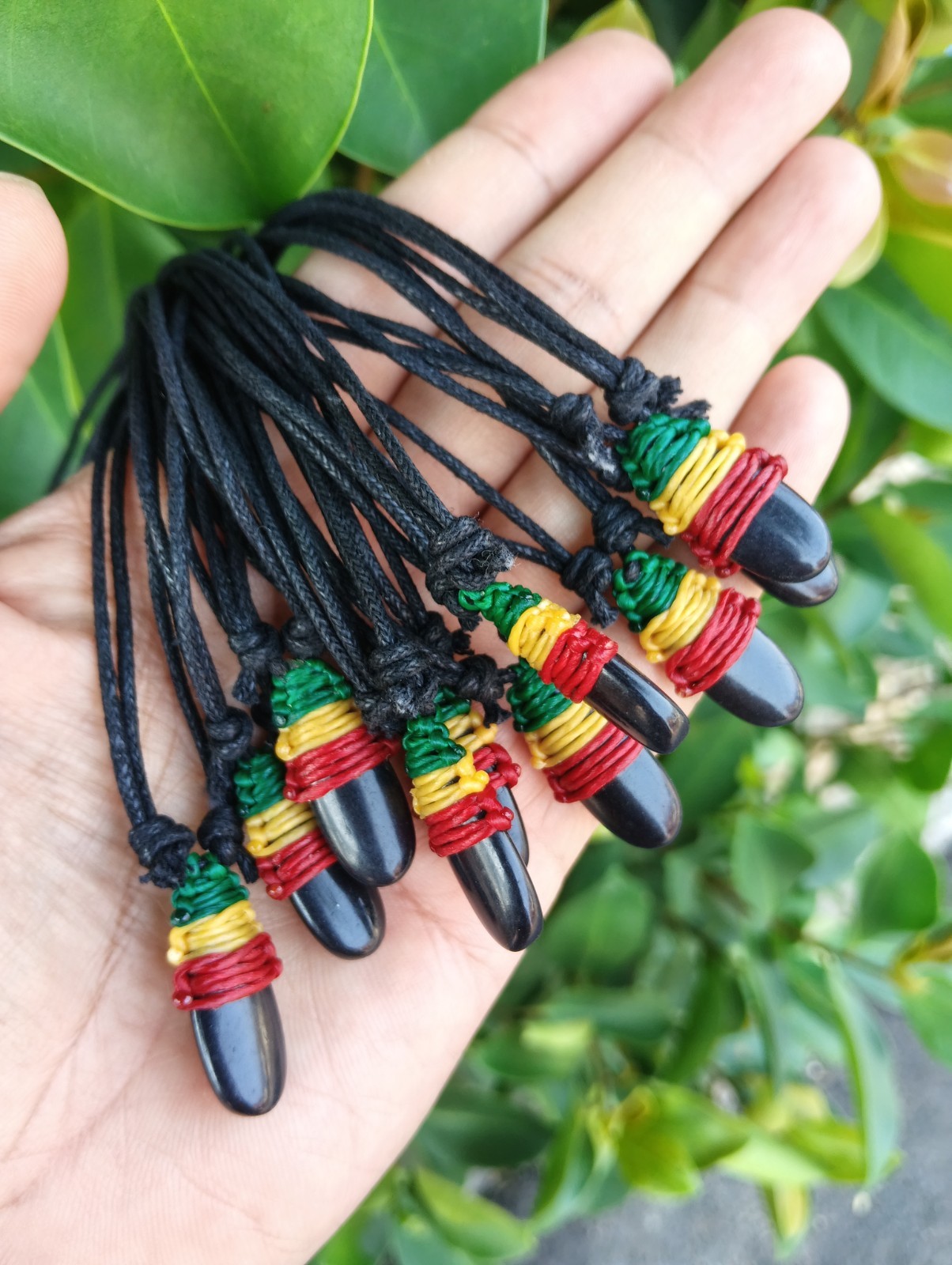 10 Handmade Rasta Reggae Black Stone Cotton Necklaces Wholesale gallery