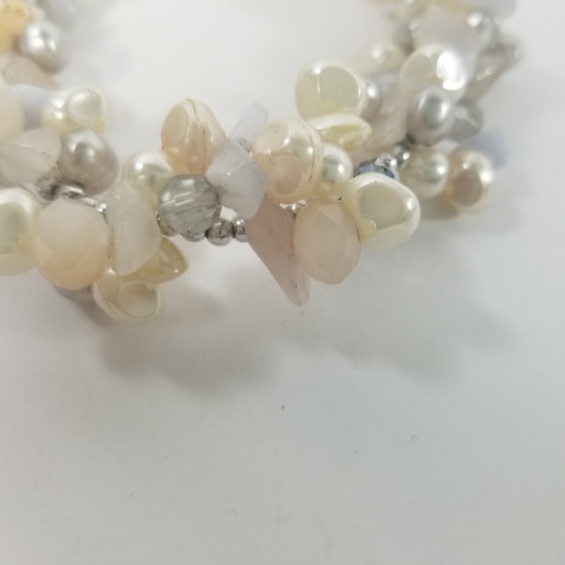 Cluster Faux Pearl Quartz Statement Bead Bracelet Blue Lace Agate Rose Quartz gallery