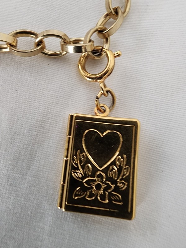 Gold Tone Chain Link Engagement Bracelet Heart Dangle Yes, Locket, Ring Charms gallery