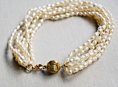 Genuine Freshwater Seed Pearl Multi Strand Rice Pearl Bracelet Gold Tone Clasp