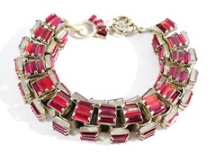 Lee Angel Women’s Crystal Baguette Box Link Bracelet NWT 240 Brass Crystal RED