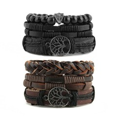 Genuine Leather Tree of life Bracelets Men Women, Tiger Eye Natural Stone Lava R
