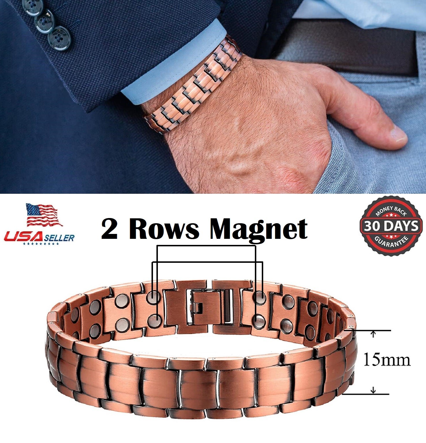 Men's Bracelet Magnetic Therapy Arthritis Pain Relief Pure Solid Copper Bangle gallery