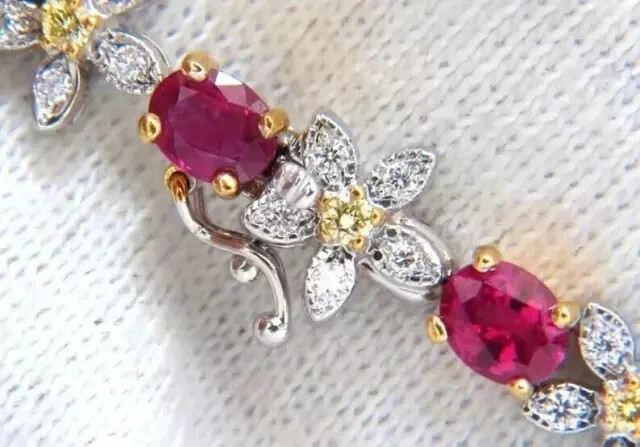9 Ct Oval Cut Simulated Ruby & Diamond Tennis Bracelet 14k Yellow Gold Plated gallery