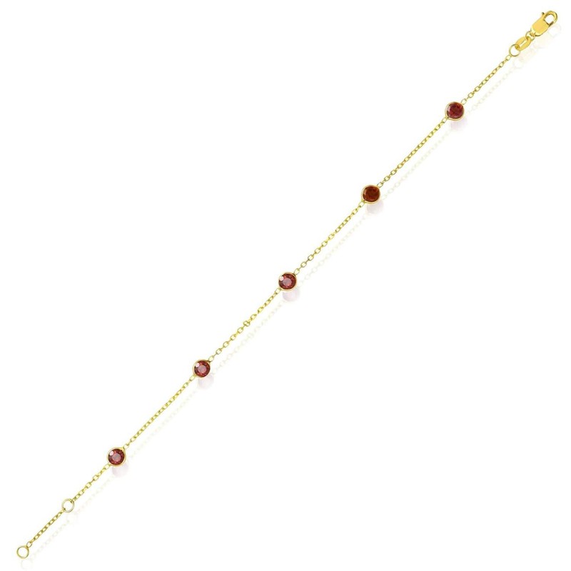 14K Yellow Gold Station Gemstone Adjustable Bracelet (Solid Links) 6.5"-7" gallery