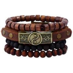 4pcs/set Handmade Trendy Vintage Bracelets Female /Male Punk Wood Leather