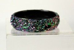 Contemporary Lucite Metallic Blue Floral Design Bangle Bracelet