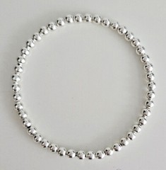 Dainty Silver Plated Bracelet – Elastic Stretch Stacker – 4mm Beads – 5 Sizes