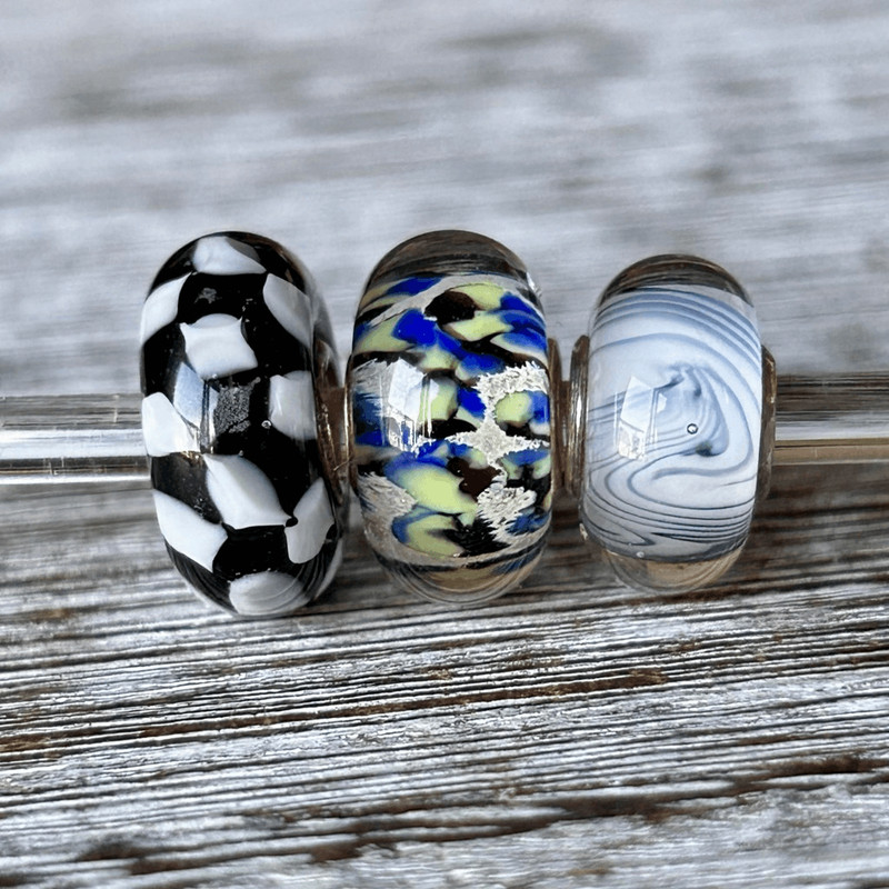 TROLLBEADS Lot of 3 Black White Blue Yellow LAA 925S Chess & 2 Uniques gallery