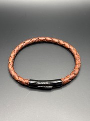 5mm MEN’S HANDMADE Antique Brown Braided Leather Bracelet 8in Long – BLACK CLASP