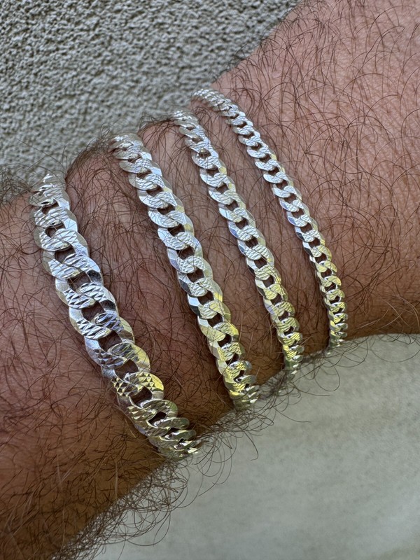 Real Solid 925 Silver Flat Diamond Cut Curb Cuban Link Bracelet 4-8mm gallery