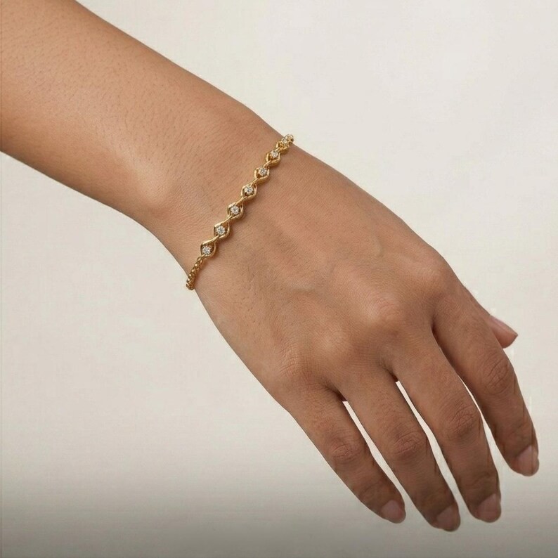 Delicate Round Cut Seven Stone Zigzag Link Elegant Minimalist Style Bracelet Her gallery