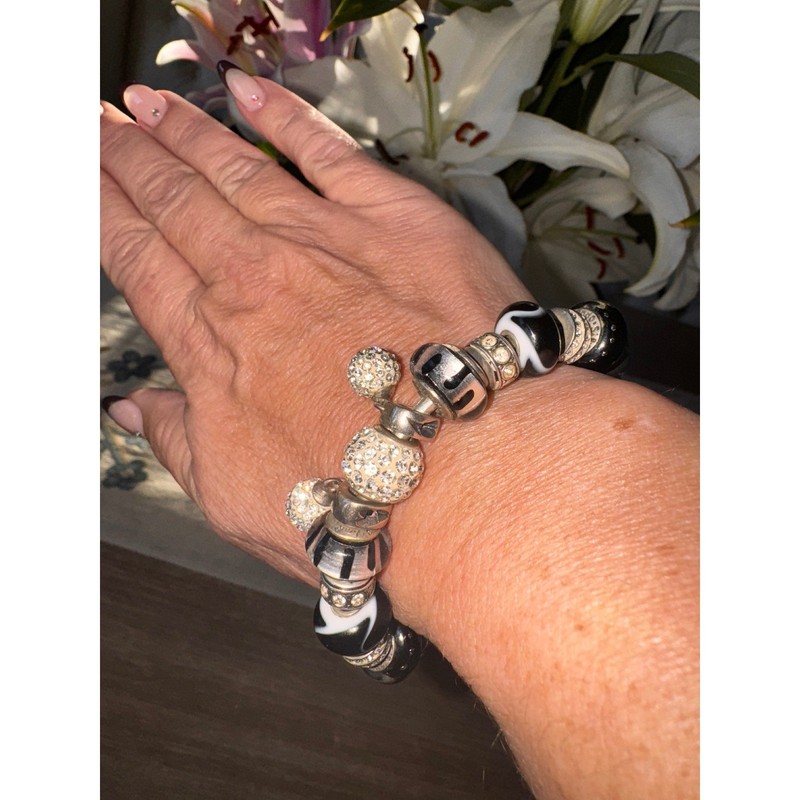 Chamilia Black Silver Charm Bracelet Dangle Sterling Silver Crystal Bangle gallery
