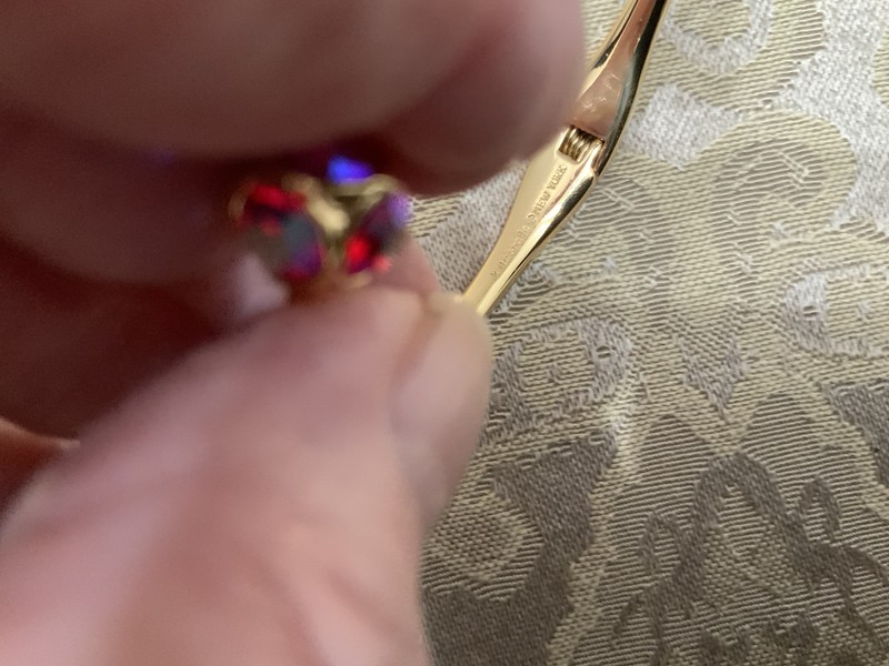 Kate Spade Red Aurora Borealis Open Cuff Hinged Pavé Gold Tone Bracelet gallery