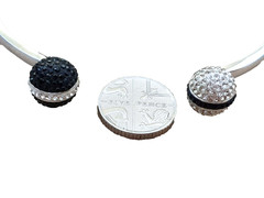 Swarovski Signed Black White Crystal Striped Balls Size M Torque Bangle Bracelet