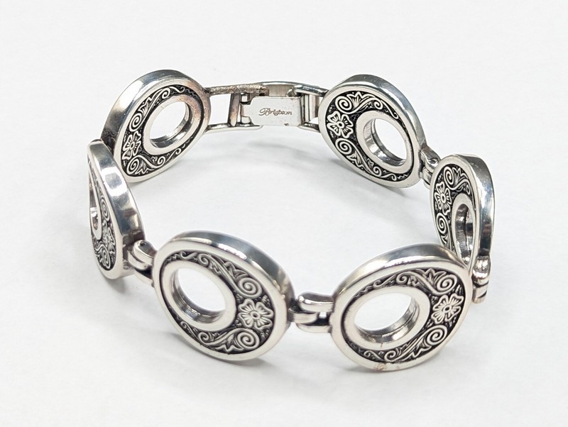 BRIGHTON Hyde Park Open Circle Link Swirl Flower Silver Plated Bracelet *READ* gallery