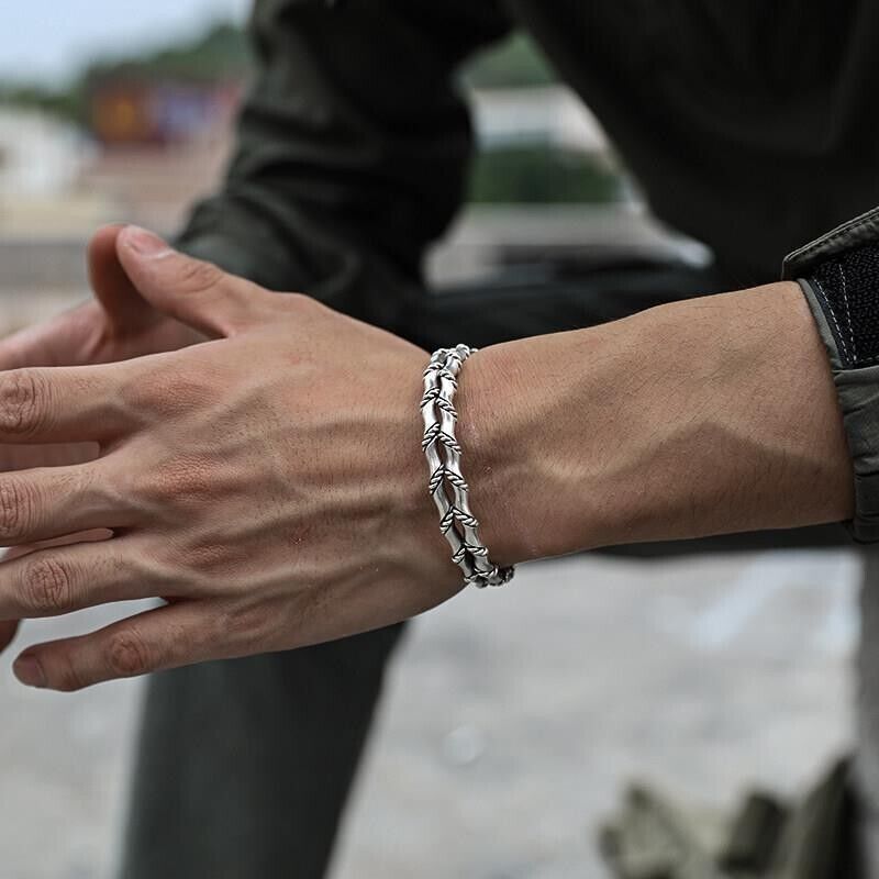 Men Bracelet Adjustable Open Bracelet Handmade Vintage Twist Cuff Silver Gift US gallery