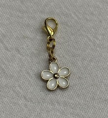 White Enamel Flower Charm Gold tone
