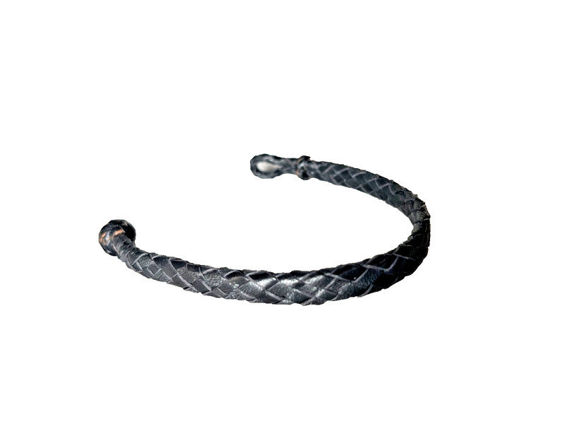 Western Mens Bracelet 9 x 3/8 in Flat Braid Leather Knot Cowboy Black gallery