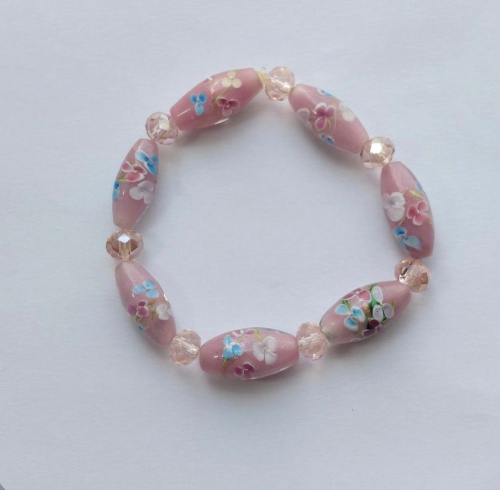 Pink Floral Beaded Bracelet - Fashion Jewelry Accessory