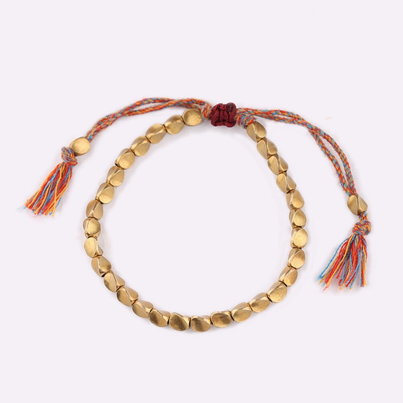 2X Lucky Tibetan Buddhist Braided Cotton Copper beads Rope Bracelet Bangle Gift- gallery