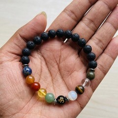 Om Charm Chakra Bracelet, Lava Rock Diffuser Bracelet with 7 Chakra Stones