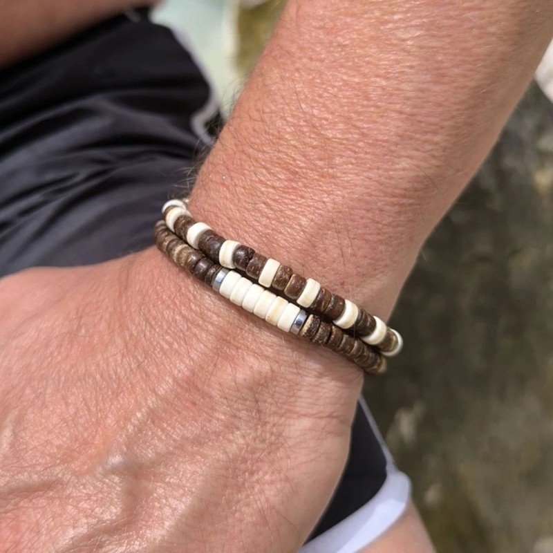 Mens Coconut Shell Stackable Surfer Bracelet Coconut Wood Custom Bracelets Set gallery