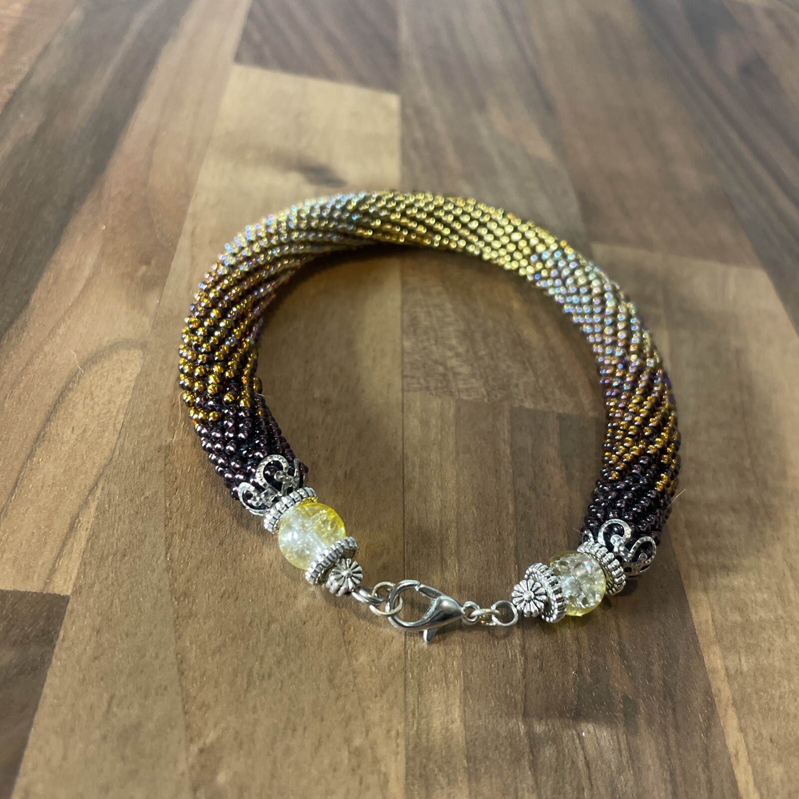 Handmade Snake skin gold brown Bacelet python print bead crochet rope 21.5cm gallery