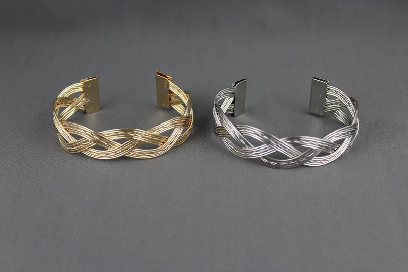 Silver tone braid braided metal cuff bracelet bangle 5/8" wide gallery
