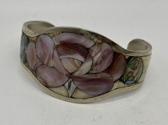 Vintage Alpaca Mexico Abalone Mother of Pearl Flower Bracelet