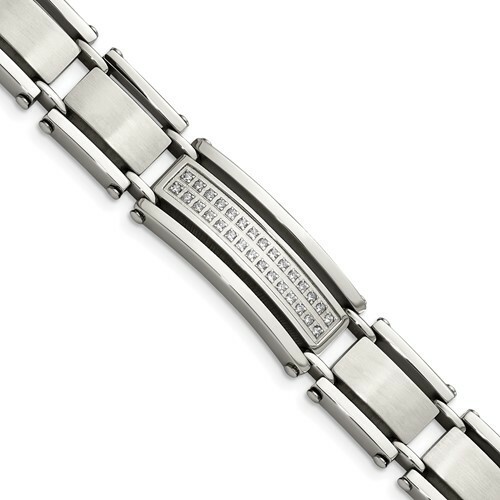*BRAND NEW* Chisel Brushed and Polished with CZ 8.5in Link Bracelet SRB527-8.5 gallery