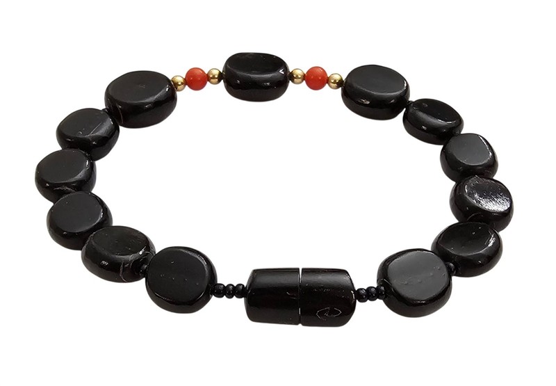 Gold Filled Black Coral Graduated Bead Bracelet Screw Barrel Clasp Vintage J461 gallery