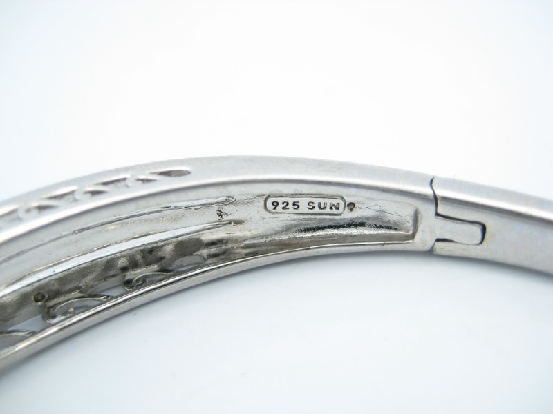 SUN Sterling Silver 11mm Hinged Clear CZ Wave Cuff Bracelet gallery