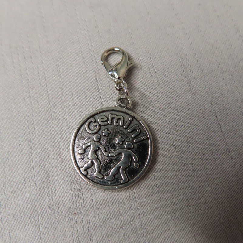 GEMINI Zodiac Sign Charm Zipper Pull Keychain Add On Clip Silver Tone Horoscope gallery