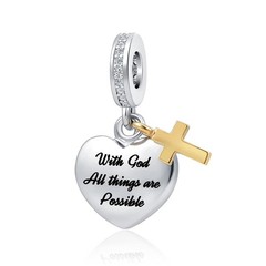 Cross Charm With God All Things Are Possible Bible Religious Dangle Bead