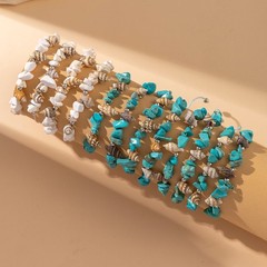 12 Pcs Natural Irregular Turquoise Beaded Bracelet Conch Charm Beach Jewelry