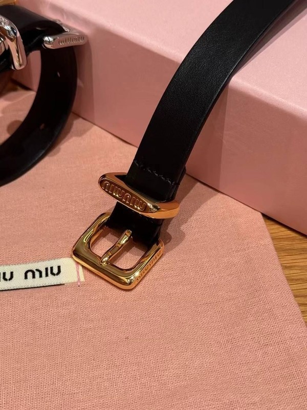 Miu Miu Black Leather Gold Tone Logo Buckle Bracelet Cuff Band gallery
