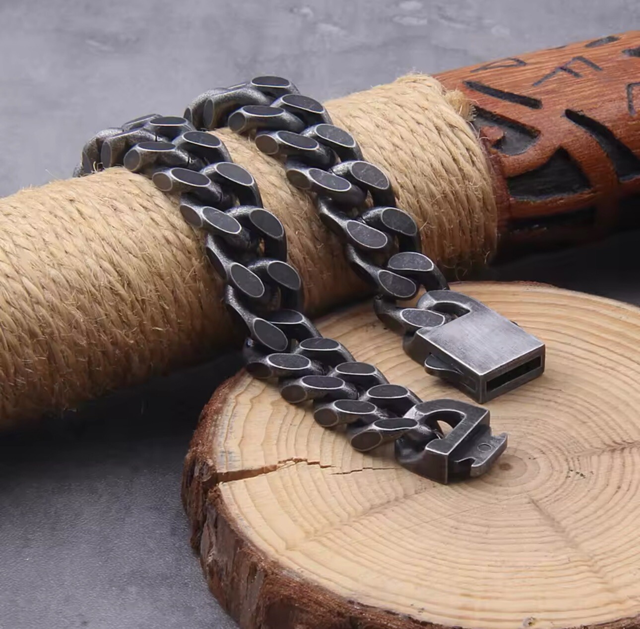 G🔗Vintage Black Men's Bracelet Stainless Steel Curb Cuban Chain Gifts Jewelry gallery
