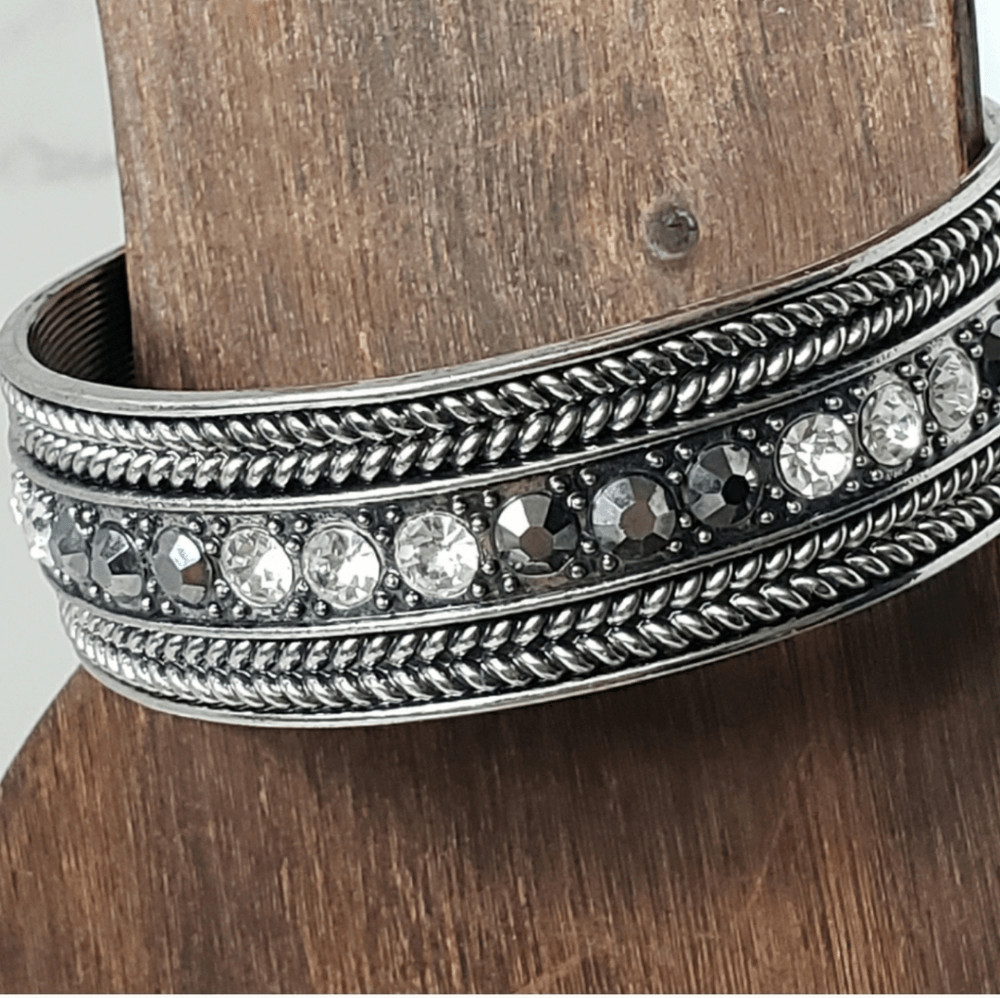 STAINLESS STEEL Crystal Embellished Metal Cuff Bracelet gallery